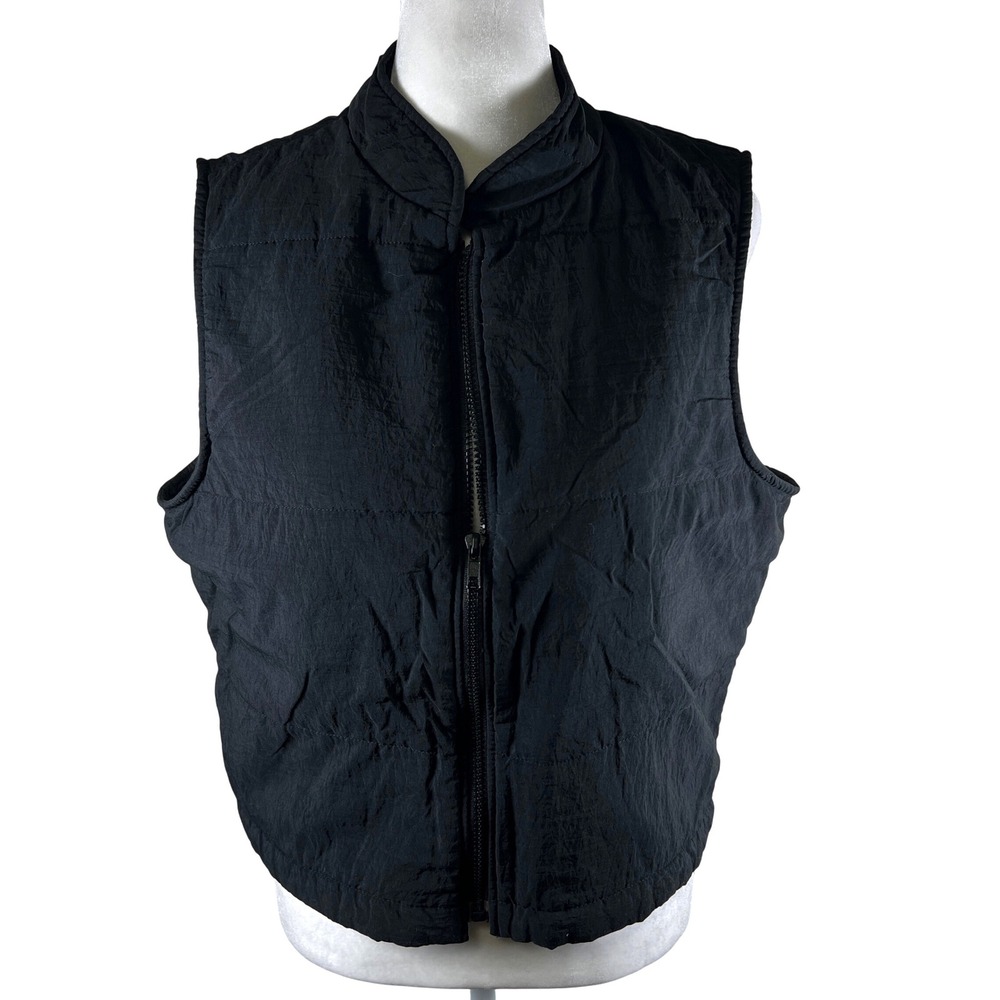 Wrapper‎ Black Cropped Puffer Vest Womens Full Zip Stand Collar Lightweight M/L